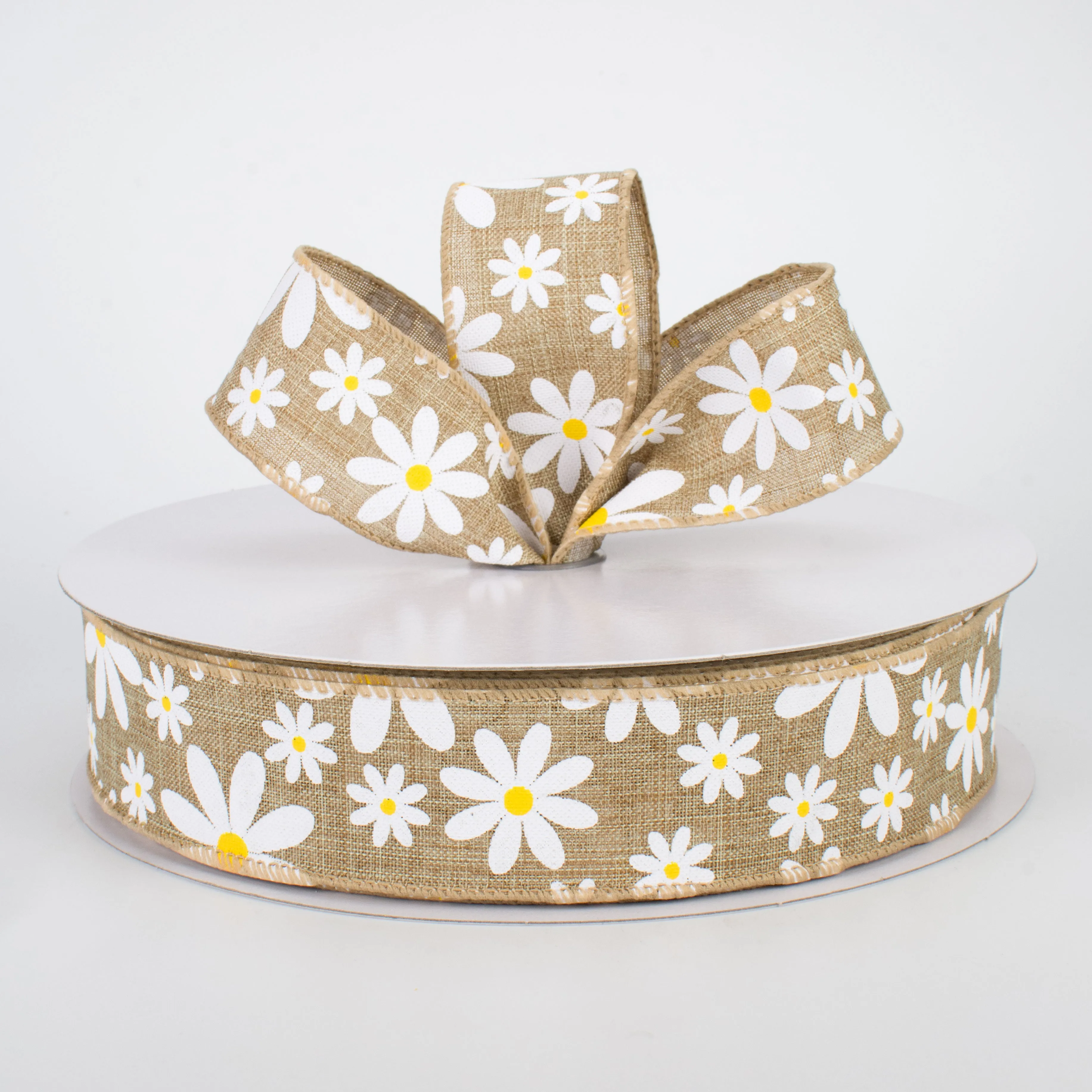 1.5" Daisy Flower Ribbon: Natural (50 Yards)