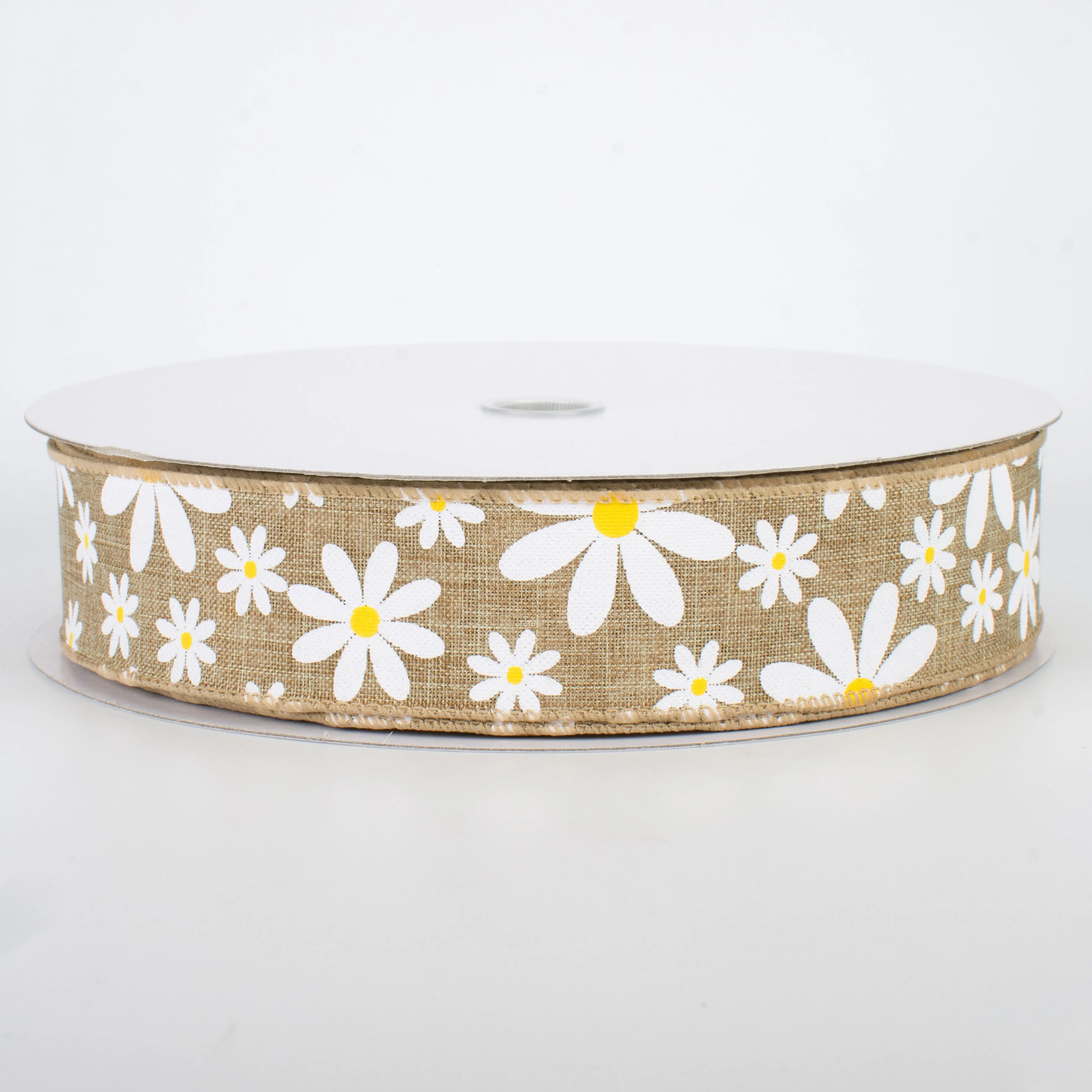 1.5" Daisy Flower Ribbon: Natural (50 Yards)