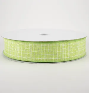 1.5" Estelle Textured Linen Ribbon: Lime Green & White (50 Yards)