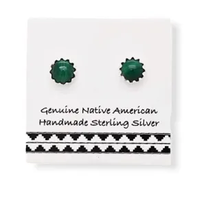 4mm Genuine Malachite Stud Earrings in 925 Sterling Silver, Native American Handmade in the USA, Nickle Free, Dark Green