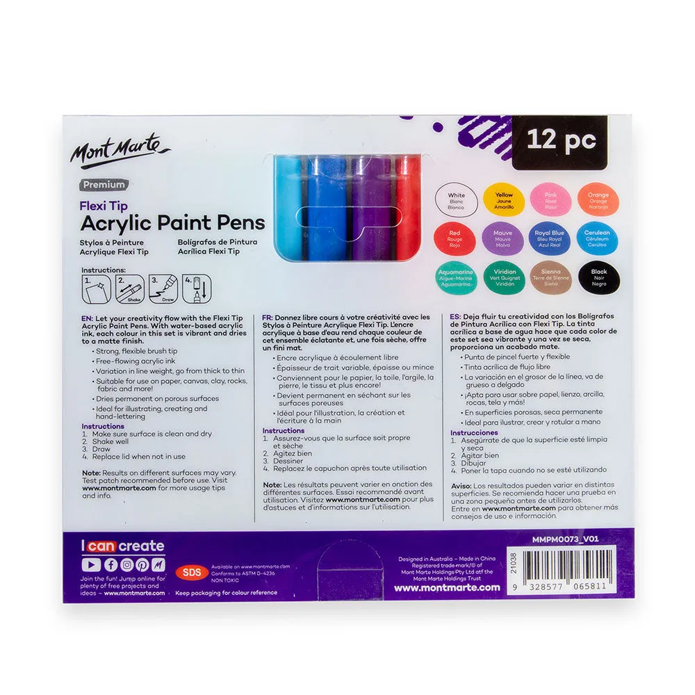 Flexi Tip Acrylic Paint Pens Premium 12pc