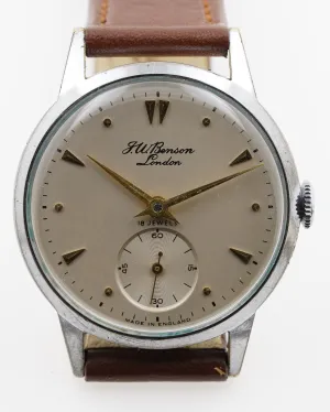 J W BENSON HIGH GRADE 18 JEWEL CHROME AND STEEL GENTS ENGLISH WRISTWATCH