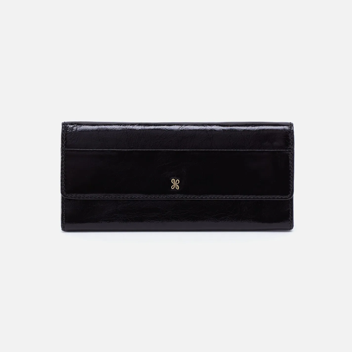 Jill Large Trifold Wallet In Polished Leather - Black