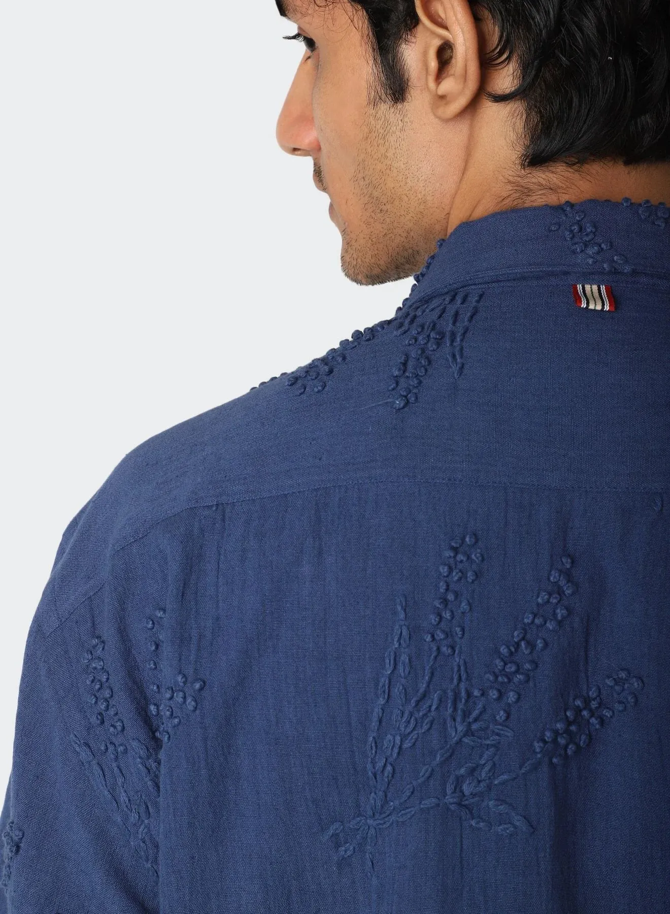 Kardo Indigo Embroidered Floral Pattern Craft Collection Shirt