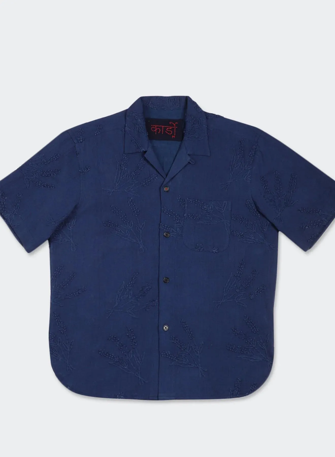 Kardo Indigo Embroidered Floral Pattern Craft Collection Shirt