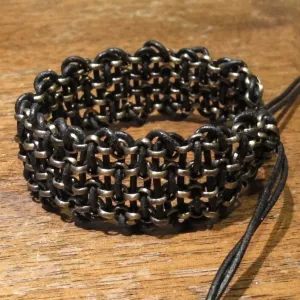 Leather & Chain "Industrial" Bracelet, Black & Antique Brass