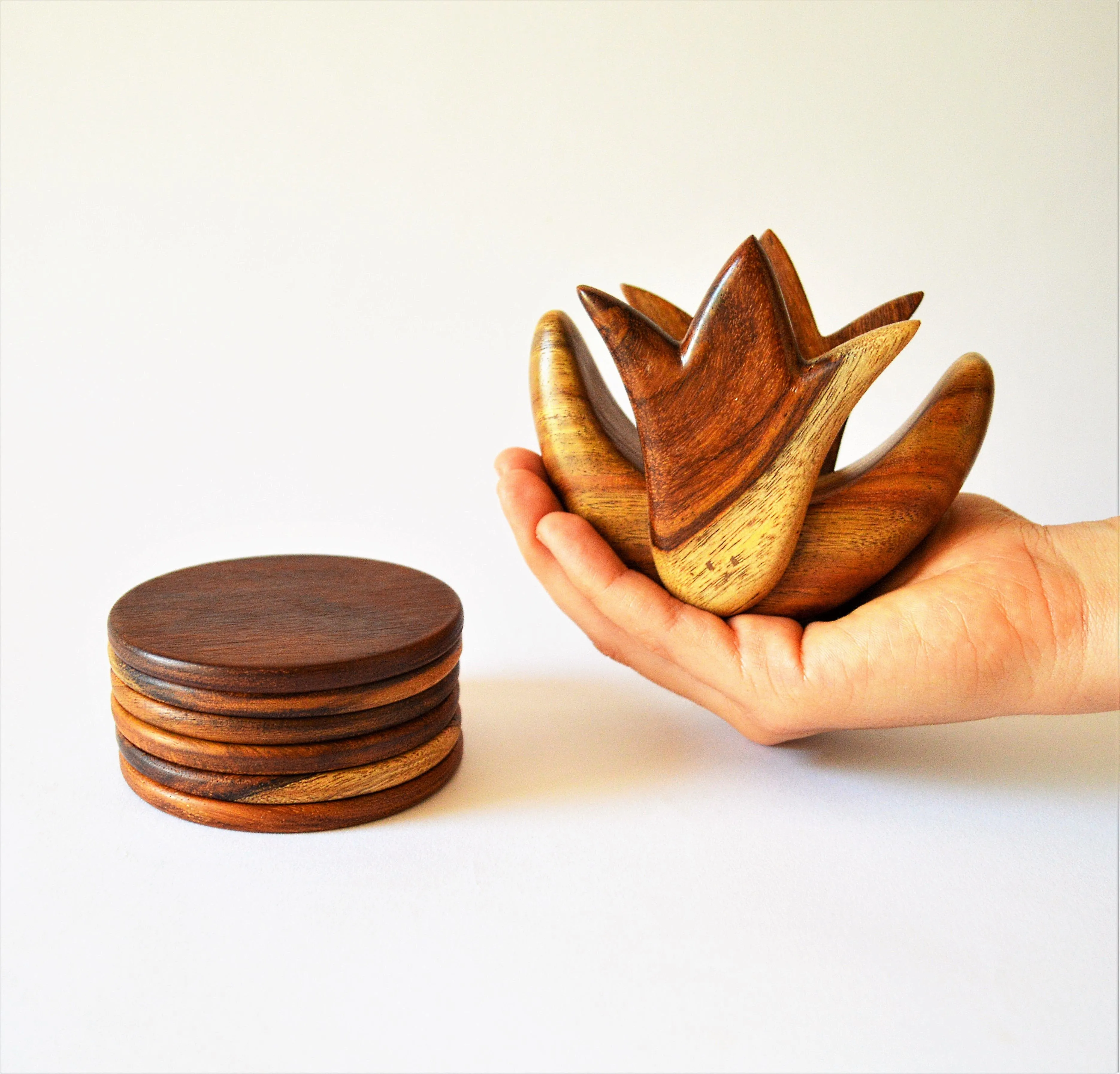 Lotus Flower wooden coasters set