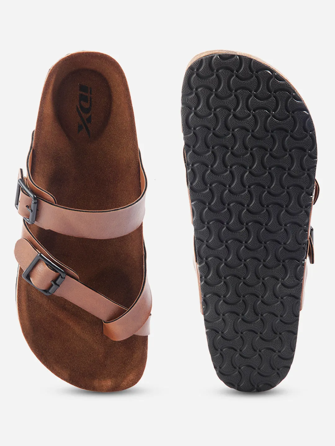 Men's Tan Double Band Strap Comfort Sandals (IX5012)