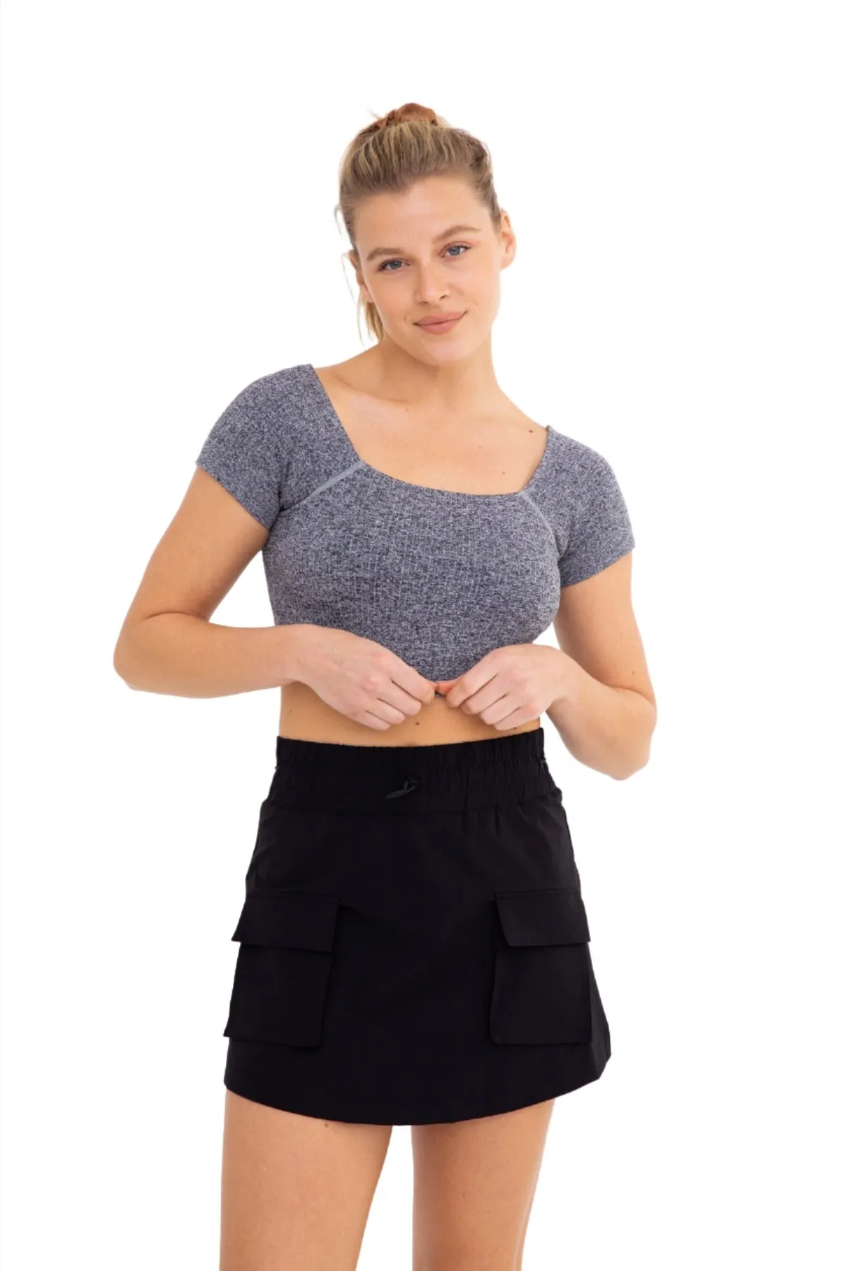 Mono B Cap Sleeve Crop Mesh Tee AT-A054