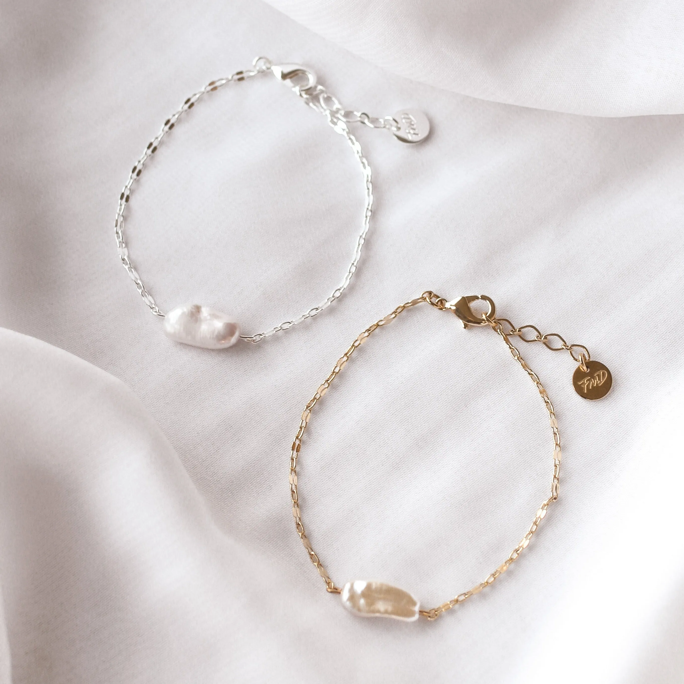 Poppy - Fine 18ct Gold or Silver Stainless Steel Pearl Bracelet