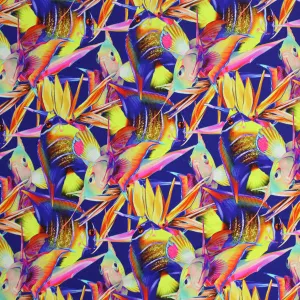 Tropical Fish Birds of Paradise Printed Spandex | Blue Moon Fabrics