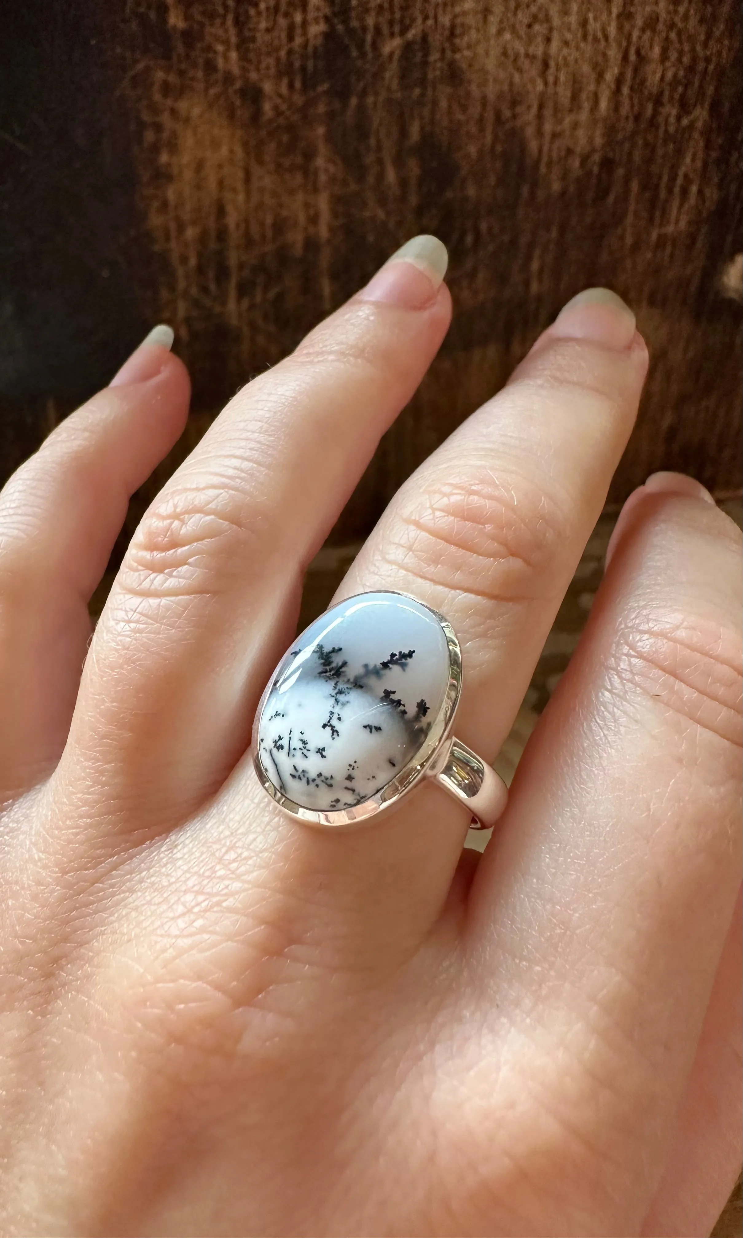 WHIMSY DENDRITIC OPAL Sterling Silver Ring • Size 9