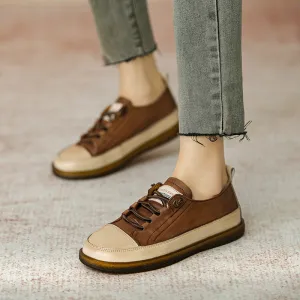 Women Leather Color Matching Soft Casual Shoes